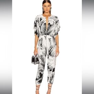 Norma Kamali Rectangle Jog Jumpsuit Black and White Palm Beach Pattern